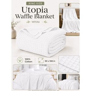Utopia Waffle Blanket King White 100% Cotton Breathable Soft Bedding New